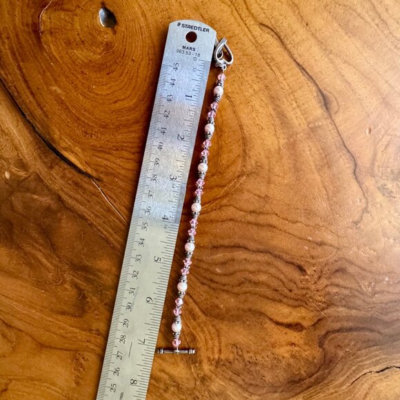 Sterling Silver + Pink Bead Breast Cancer Awareness Bracelet - Picture 6 of 8